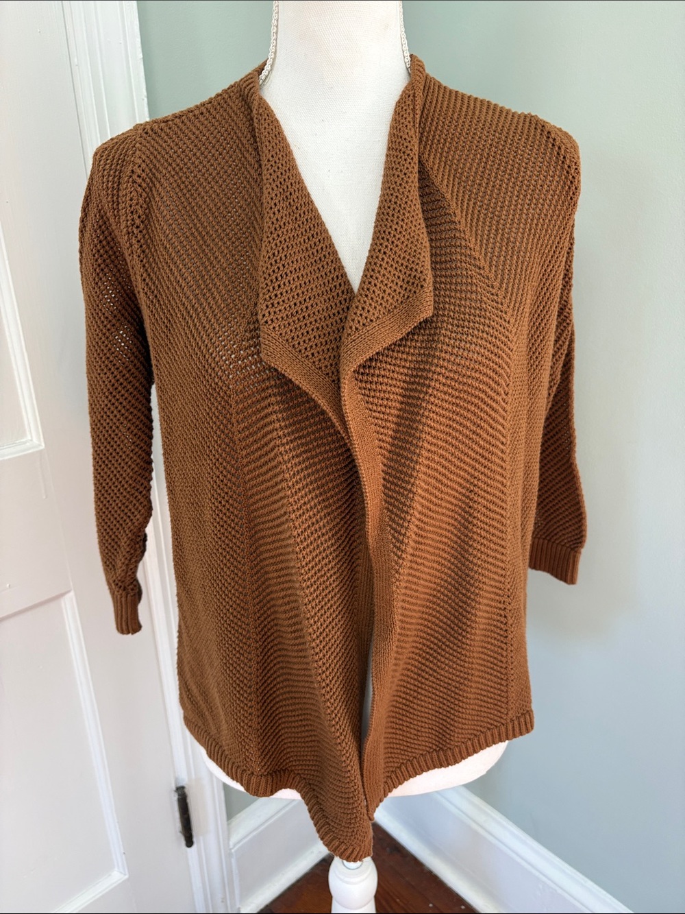 Lands' End Open-Front Knit Cardigan in Warm Brown Cotton Size‎ XS 2-4